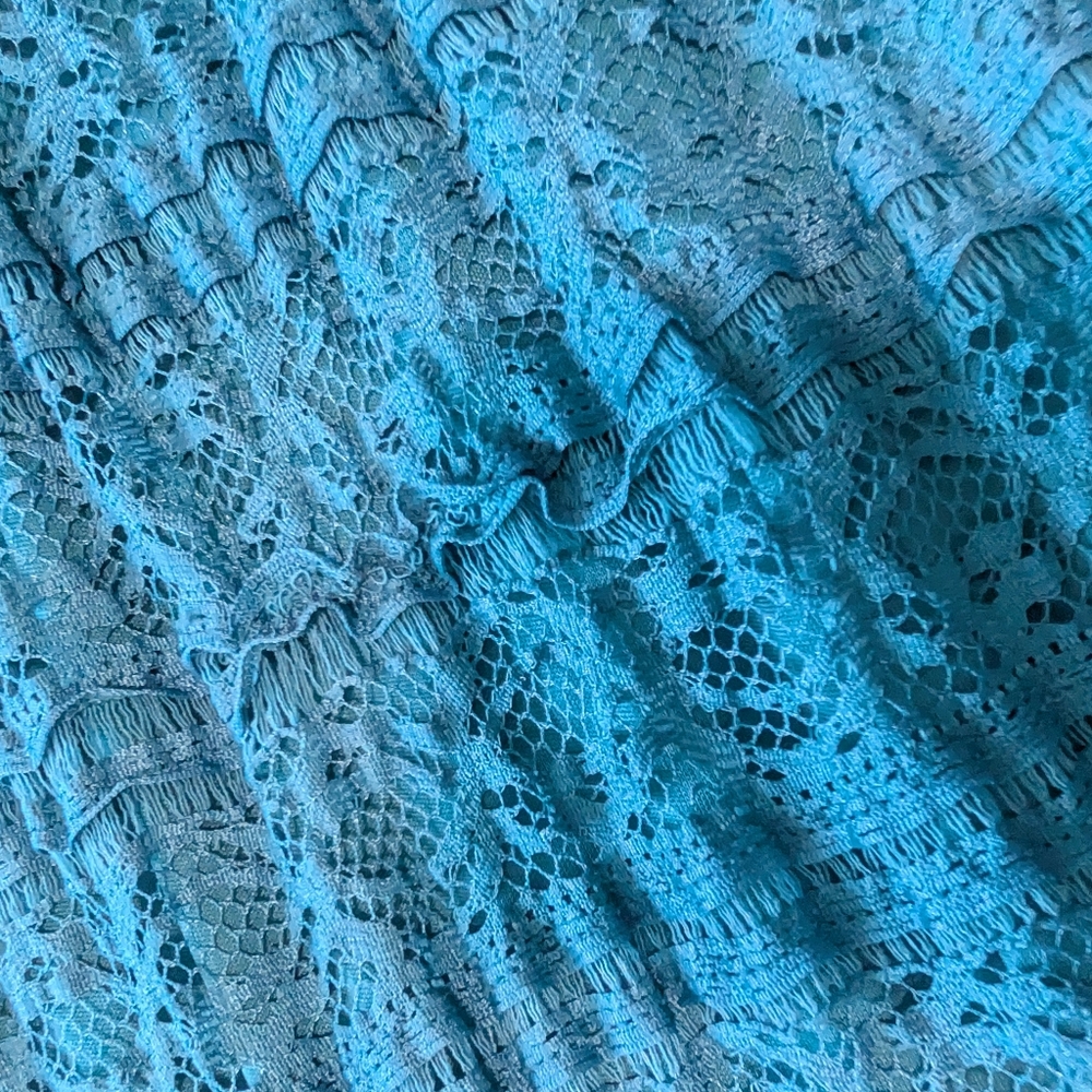 Teal Smocked Strapless Lace Boho Maxi Tube Dress Tiered Boho Hippie Blue Small - Picture 8 of 12